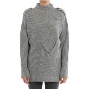 Rag & Bone Gray Merino Wool Twist Front Shoulder Button Sweater